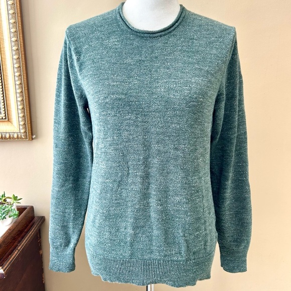 Outerknown Organic Cotton Crewneck Sweater Roll Neck Marled Green Size Small - Picture 2 of 7